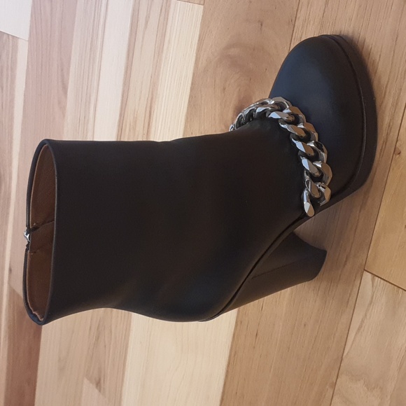 Givenchy Black Leather Ankle Boots with Silver Chain - Picture 2 of 7
